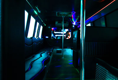 party bus interior with dance poles