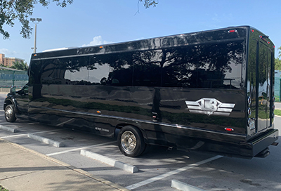 black party bus with ample capacity