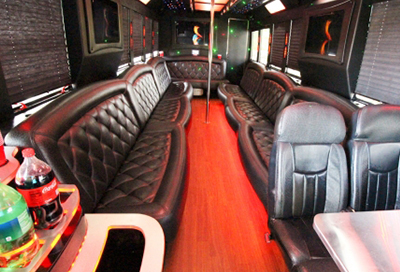 leather seating and more amenities of a party bus