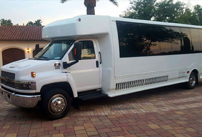 broad white model of a party bus
