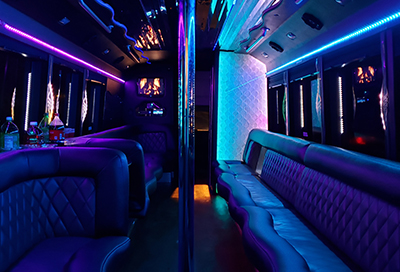 luxurious amenities in our party buses and limo buses